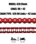 420 Chain Replacement for Mini Bike Fits Predator 212 196cc 6.5HP and CT200U CT200U EX BT200X 42 and 90 Links Red Chains