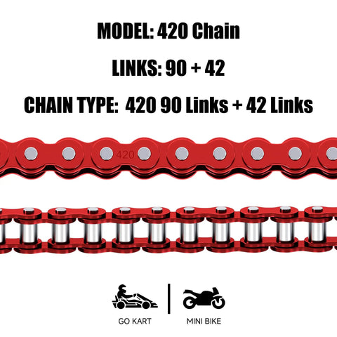 420 Chain Replacement for Mini Bike Fits Predator 212 196cc 6.5HP and CT200U CT200U EX BT200X 42 and 90 Links Red Chains