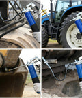 Pro Grade 8000 PSI Pistol Grip Grease Gun Kit with Two Spring Flex Hoses 18.5 and 19.5 Inches in use on heavy machinery