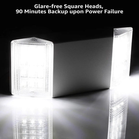 LED Emergency Lighting With Battery Backup, Two Square Head Exit Lights for Business, UL Listed, Hardwired 120/277V AC