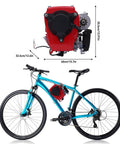 Rock Solid 53cc 4 Stroke Gas Engine Motorized Bicycle Conversion Kit, air-cooled engine mounted on a blue bike, showing dimensions.