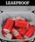 Open insulated picnic backpack lunch bag with red cans and ice, large 12x8.7x10 inch tote for picnics, beach, and office.