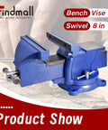 Beefy 8 Inch Swivel Bench Vise With Locking Base And Rotating Mount Heavy Duty Clamp Vise With Hardened Steel Jaws Cast Iron Construction