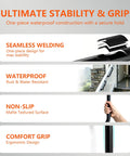 Rock Solid 12 Inch Industrial Pipe Wall Mount Grab Bar For Stairs Decks And Entryways Featuring Heavy Duty Galvanized Steel Non Slip Matte Black Support Built To Last close-up of seamless waterproof design with anti-slip grip.