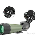 Go To 20 To 60x80 HD Spotting Scope With Tripod And Carrying Case For Bird Watching Hunting Target Shooting Wildlife Scenery Smartphone Adapter And Nikon Compatible SLR Mount shown with Nikon camera adapter