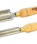 Heavy Duty High Speed Steel Spindle Roughing Gouge Set with beech handles and steel blades for woodturning.