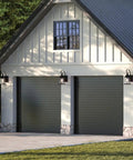 Conover Outdoor Lantern in Antique Pewter Finish illuminating garage exterior, weatherproof porch light for curb appeal and safe night lighting