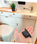 Hand holding RV Compartment Latch Kit 4 Pack Durable Trailer Locks for Cabinet Doors with side mounted design