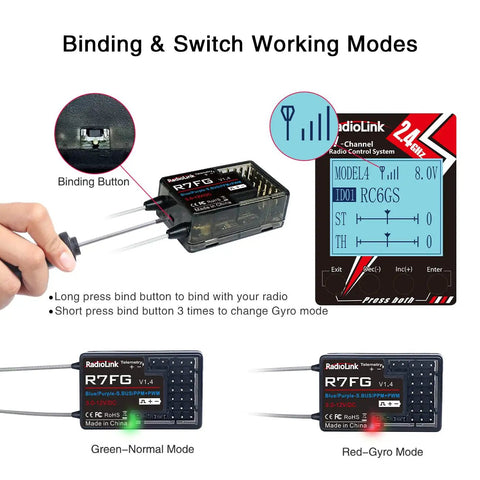 Long Range 2.4Ghz RC Transmitter With 7 Channel Controller And R7FG Gyro Receiver Telemetry binding and switch modes