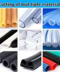 Heavy Duty Automatic Heat Shrink Tube Cutter Machine With Electric Power For Fast And Precise Fiberglass Sleeving Cutting Width 1Mm To 200mm showing various tubing materials for cutting.