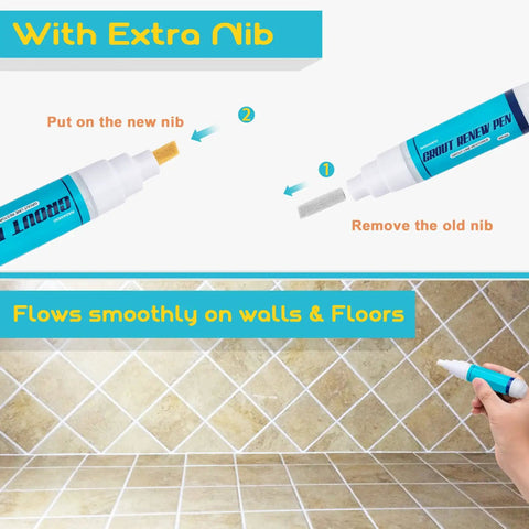 Grout Renewal Pen White Kit For Tile Gaps, Two 20ml Pens With Replacement Nibs And Cleaning Brush, Easy Touch Up Repair Marker