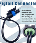 Engine coolant temperature sensor with pigtail connector and two-wire harness; oval green-sealed plug