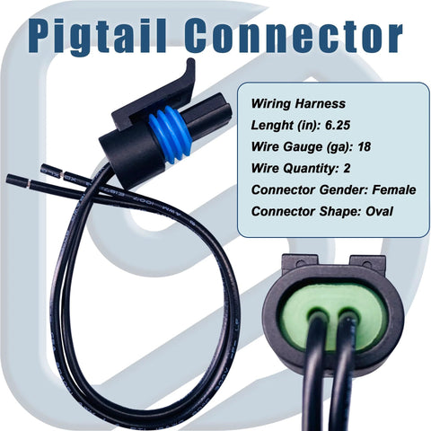 Engine coolant temperature sensor with pigtail connector and two-wire harness; oval green-sealed plug