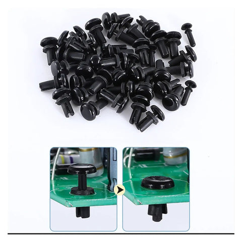 R Type Nylon Press In Rivet Clips For PCB And Sheet Metal Mounting Black Heavy Duty Expansion Fasteners in a pile
