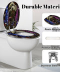 Elongated Botanical Stained Glass Garden Wildflowers Ornate Toilet Seat with resin material and soft-close hinge