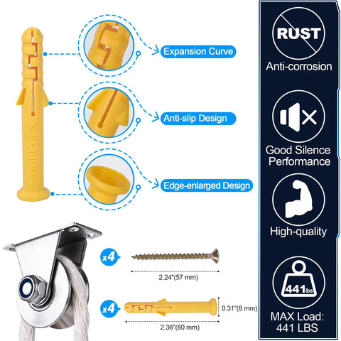 Beefy Stainless Steel Wall Mounted Rope Pulley Wheel 1 Pack For Gym Equipment And Sliding Gates U Type Block with hardware included.