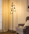 Industrial Tree Floor Lamp With Three Teardrop Cage Heads And 3000K Edison Bulbs, Rustic Farmhouse Tall Standing Lamp