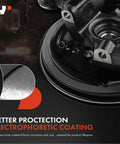 Close-up of rear left steering knuckle and wheel bearing hub assembly for Subaru Forester 2003-2008, showing electrophoretic coating.