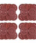 8 Inch 150 Piece Heavy Duty Hook And Loop Sanding Discs Set Tough Tearing Resistant Pads displayed in stacks for dry grinding.