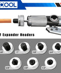 Heavy Duty Pro Grade Hydraulic Tube Expander Swaging Kit with Cutter and Deburring Tool, showcasing 7 expander heads.