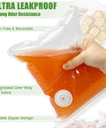 60 Pack Reusable Vacuum Sealer Bags BPA Free For Freezer Storage showing ultra leakproof design with liquid inside