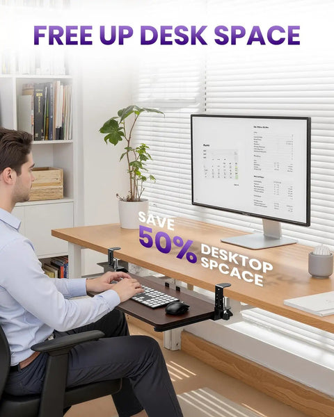 Under Desk Keyboard And Mouse Tray In Walnut Finish A Spacious 20 By 11 Point 8 Inch Board For Space Saving And Ergonomic Comfort For Your All Day Home And Office Setup, under desk in office