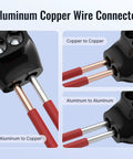 Two Port Insulated Wire Tap Connector For 4 To 14 AWG Copper And Aluminum Wires, Single Sided Entry, shown with wires