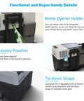 App Controlled Electric Cooler And Freezer, 52 Quart Portable Compressor Fridge For Cars And Rv, featuring bottle opener and pouches.