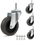 Casters Set Of 4 3 Inch Threaded Stem Caster Wheels M8 1.25x25mm Heavy Duty Rubber Castors With 360 Degree Swivel Floor Safe TPR Core