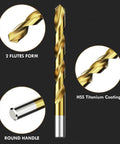 230 Piece Titanium Twist Drill Bit Set For Sheet Metal Wood And Plastic With Quick Change Shank showing HSS titanium coating and round handle