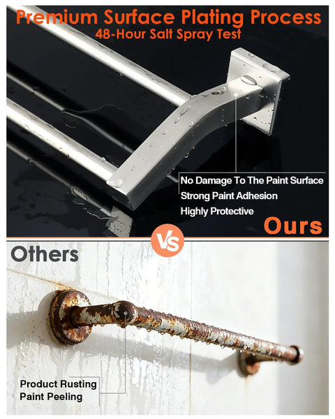 Heavy Duty 28 Inch Double Towel Bar Wall Mount Towel Rack For Bathroom SUS304 Stainless Steel With Brushed Nickel Finish and rust comparison