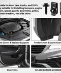 Heavy Duty Fifty Piece Quarter Inch Automotive Body Bolt And U Nut Clip Fastener Kit showing engine covers, fender liners, door trims and splash guards.