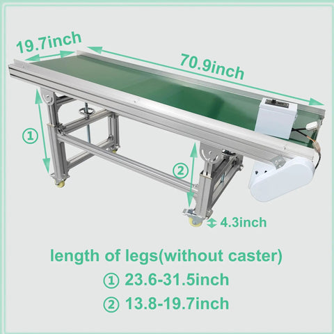 Beefy Aluminum PVC Belt Incline Conveyor With Adjustable Speed And Height For Industrial Transport 70.9 Inch Long By 19.7 Inch Wide Belt