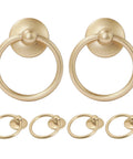 Champagne Gold Drop Ring Drawer Pulls Set Of 12 For Cabinets And Dressers, vintage metal ring handles shown front and side view.