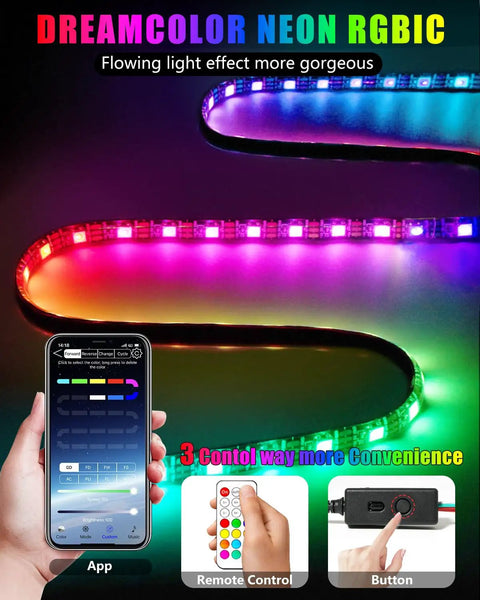 LED Light Strips For Scooters For Night Riding 5V High Bright 5050 LEDs App Controlled RGBIC Waterproof Two In One Accessory