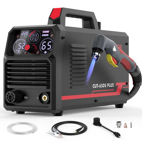 All In One 65 Amp Plasma Cutter Dual Voltage 110V 220V Non HF Non Touch Pilot Arc Plate Cutting Grid Cutting Gouging Marking