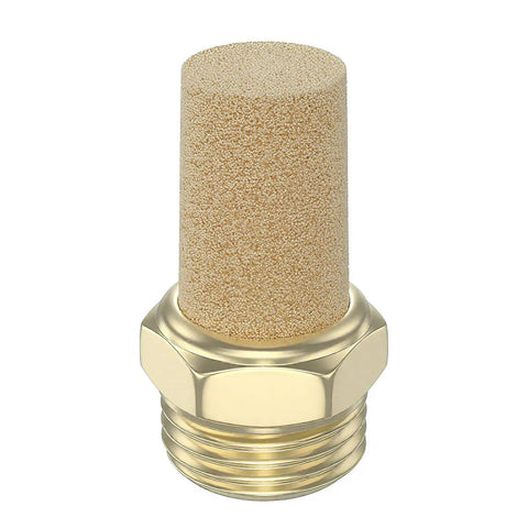 One Quarter Inch Male Thread Sintered Bronze Exhaust Muffler Silencer For Pneumatic Systems Pack Of 5, brass fitting close-up