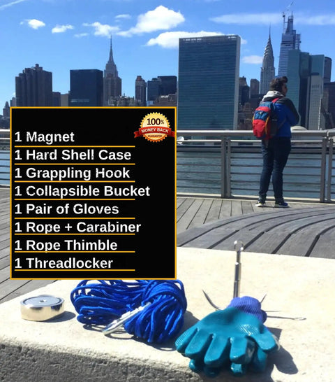 1200 Lb Magnet Fishing Kit With Heavy Duty Case Double Sided Magnets 2 In 1 For Treasure Hunters Includes Grappling Hook 65 Ft Rope Gloves