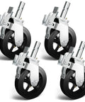 Built Tough Heavy Duty Eight Inch Scaffolding Wheels With Steel Casters And Dual Locking Brakes 1.25 Inch Stem set of four with black rubber wheels.
