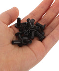 Hand holding 20 Piece Black Iron Socket Design Furniture Connectors Bolts And Nuts Kit For Solid, Secure Connections In Tables And Chairs Projects With Medium Size Compatibility