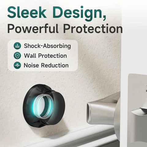 Two Pack Modern Black Door Stoppers For Wall No Drill Adhesive Or Screw Free Mount Textured Aluminum Wall Protectors