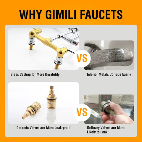 Comparison of Heavy Duty Commercial Wall Mount Sink Faucet With Pull Down Sprayer Built Like A Tank and corroding models.