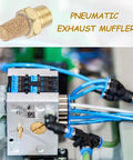 Pneumatic Exhaust Muffler Eight Piece Kit with 1/8 NPT brass fittings and sintered bronze for pneumatic tools and machinery noise reduction.