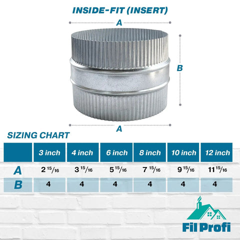 4 Inch Round Duct Coupling Sleeve For Dryer Vent And HVAC Ducting, 4 Inch Long Galvanized Steel Connector, No Fuss Inside Fit Or Outside Fit, Connects Two Same Diameter Ducts, Easy Slip In For Quick Install, Durable Sheet Metal sizing chart