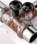 Close-up of hex bolts in a rusty pipe connection from All In One 1305 Piece Metric Screw And Nut Kit With 10.9 Grade Alloy Steel Bolts Nuts Washers