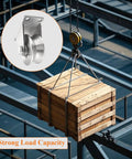 Hella Tough Stainless Steel V Groove Plate Casters With Double Ball Bearing Track Rollers For Heavy Duty Sliding Gates And Commercial Warehouses Rock Solid Construction Delivers Zero Hassle Smooth Gliding Action 4 Pack with lifted wooden crate.