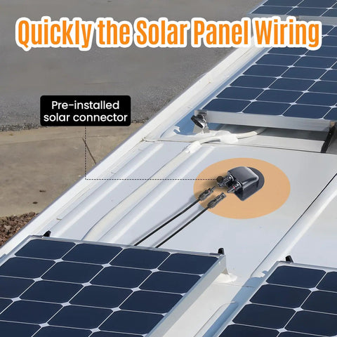 Solar Cable Entry Gland Kit with 10AWG Cable and UV Resistant Dual Entry Housing on RV Roof with Solar Panels