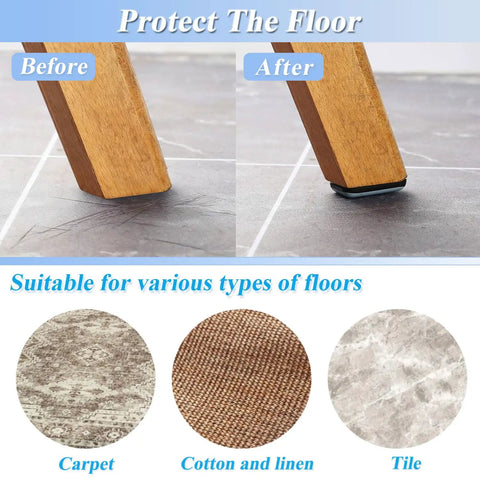 Before and after showing Heavy Duty Teflon Chair Sliders 22 Mm Square Nail On Furniture Glides PTFE Floor Savers for floors