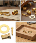 Gold Alloy Guitar Tuning Machine Mounting Hardware Kit With Screws Hex Nuts Flat Washers 12 Sets For Acoustic Electric Guitars on wooden surface