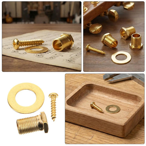 Gold Alloy Guitar Tuning Machine Mounting Hardware Kit With Screws Hex Nuts Flat Washers 12 Sets For Acoustic Electric Guitars on wooden surface